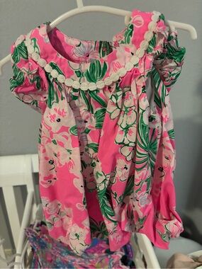 Lilly Pulitzer Hot Pink Floral Ruffle-Sleeve Dress